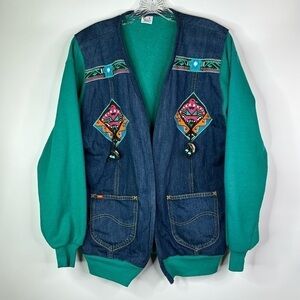 Vintage Jerzees Southwestern Upcycled Bomber Jacket Size Large